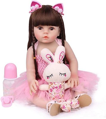 Boneca Reborn Bebe Menina Rafa Corpo De 100% Silicone Com Pelúcia Girafa