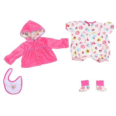 Roupa Para Boneca Bebê Reborn Com Casaco Rosa
