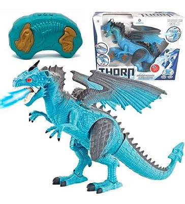 Dragão Azul Controle Remoto Solta Fumaça C/ Luz Som - Polibrinq