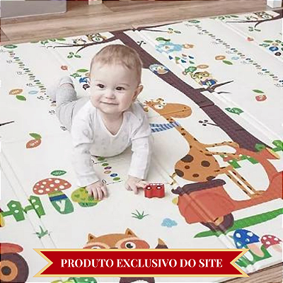 Tapete Atividade Infantil 1,5x2m Tatame Dupla Face Dobrável Zoo