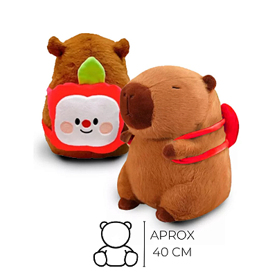 Pelucia de Capivara com Mochila Maça Vermelha 20 cm *
