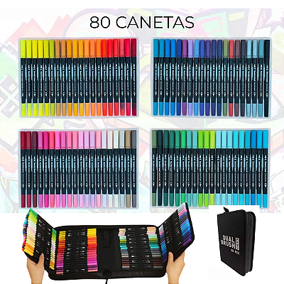 Caneta Dual Brush 80 Cores Ponta Dupla Bobbie Goods