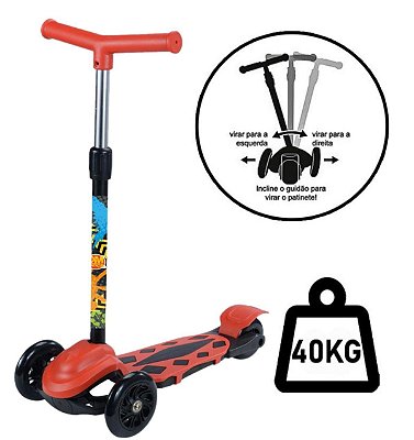 Patinete Infantil Vermelho Portátil 3 Rodas e Freio - DM Toys
