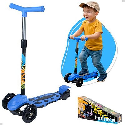 Patinete Infantil AzuL Portátil 3 Rodas e Freio - DM Toys
