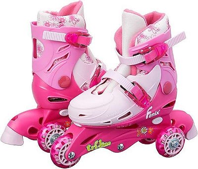PATINS Infantil Triline Ajustável 26 a 29 Rosa com Kit Proteção - Fenix