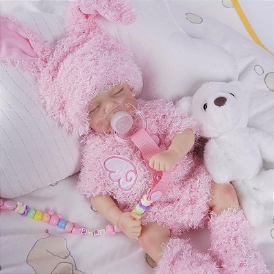 Bebe Reborn Menina - Coelhinho Corpo Silicone Sólido 30cm