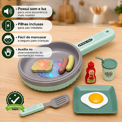 Kit Cozinha Infantil Frigideira de Brinquedo Infantil com Luz e Som - Fenix
