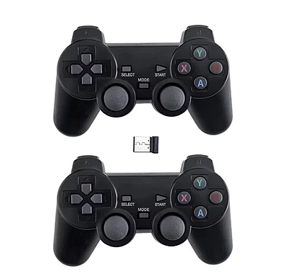 2 Controles Joystick Playstation Ps2 Ps3 PC Notebook Computador Sem Fio C/ Mini Plug Adaptador USB Bluetooth