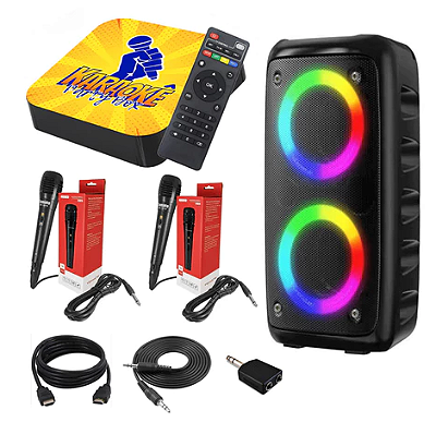 Karaokê Party Box Profissional +2 Microfones + Caixa de Som +De 2000 Músicas (Com Pontuação) ORIGINAL