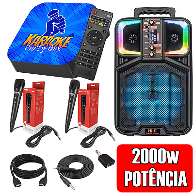 Karaokê Party Box Profissional Azul Completo + 2 Microfones + Caixa de Som + De 2000 Músicas Videoke ORIGINAL