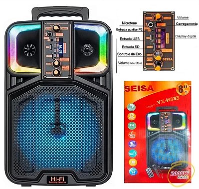 Caixa De Som 2000w Potente Portátil Bluetooth C/ Microfone Led Rádio Recarregável