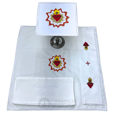 Conjunto de Alfaias Litúrgicas Sagrado Coração de Jesus Bordado CG 1005