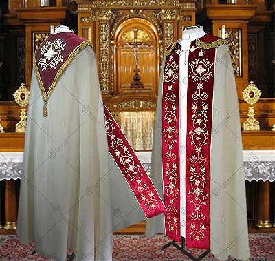 Conjunto de Benção Solene CG 330 - Capa de Asperge + Véu Umeral + Estola -