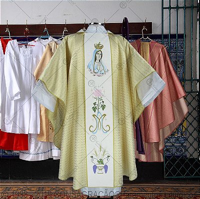 Casula Nossa Senhora de Fátima Brocado Dourado