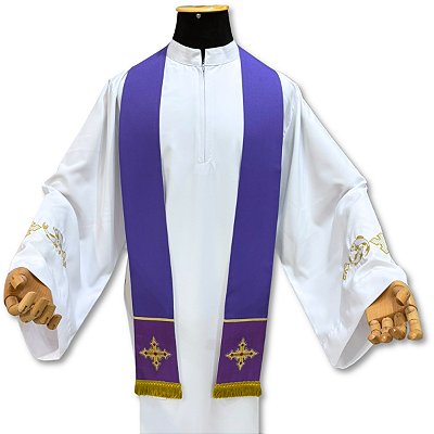Estola de Confissão e Benção Dupla Face Branco e Roxo