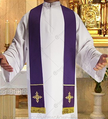Estola de Confissão e Benção Dupla Face Branco e Roxo
