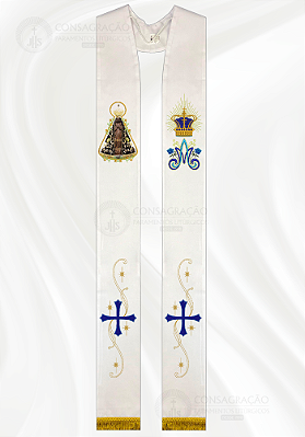 Estola Sacerdotal Nossa Senhora Aparecida Bordada com Franja