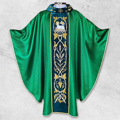 Casula Jacquard Litúrgico com Galão em Veludo e Gola Bordada - CG 962