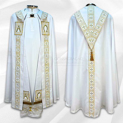 Conjunto de Benção Capa de Asperge + Véu Umeral + Estola Sacerdotal CG 335