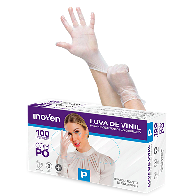Kit 10x Luvas Vinil Com Pó Transparente com 1000un