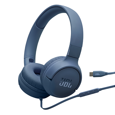 Fone de Ouvido JBL Tune 520C USB-C com Fio Azul Hi-Res Pure Bass com Microfone