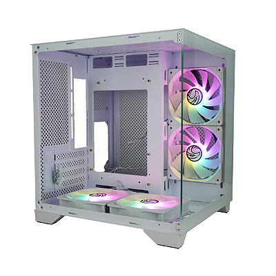 Gabinete Gamer BrazilPC BPC-240 Branco mATX com 4 Coolers Arco-Íris USB 3.0 Áudio Sem Fonte