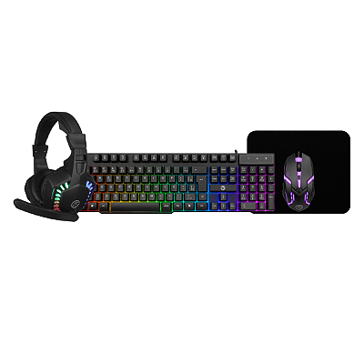 Kit Gamer 4 em 1 BrazilPC BPC-7123/804 Teclado Mouse Headset com Microfone e Mousepad USB Preto