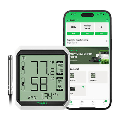 Termohigrômetro Digital VIVOSUN THB1S 4 in 1 com VPD e Bluetooth integrado controle via app