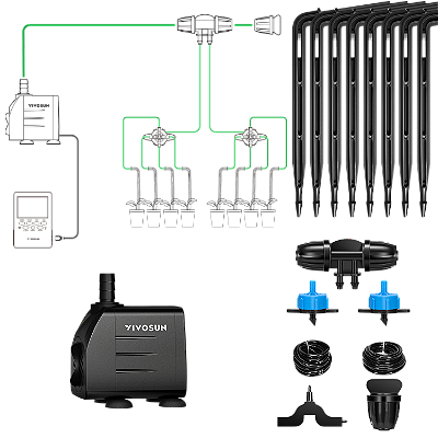 Kit de Irrigação Automática VIVOSUN FlexFeed – Bomba de 15W e 8 Gotejadores