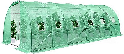 ESTUFA AGRICOLA PORTATIL GREENHOUSE TUNEL COM LONA TRANSLUCIDA VERDE 600X300X200CM PORTA COM ZIPER DE ENROLAR E JANELAS EXTERIOR