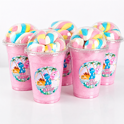 Algodão doce rosa no pote personalizado com marshmallow rosa