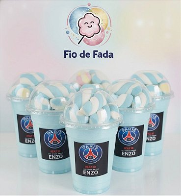 Algodão doce azul no pote personalizado com marshmallow azul