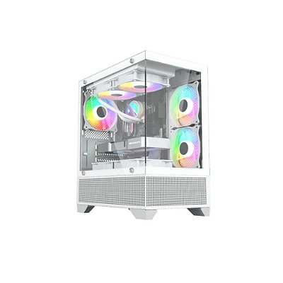 Gabinete Gamer Liketec Kingdom Snow - Mid Tower, USB 3.0+2x1.1, Aquário, Teto de Vidro, Vidro Panorâmico - Branco