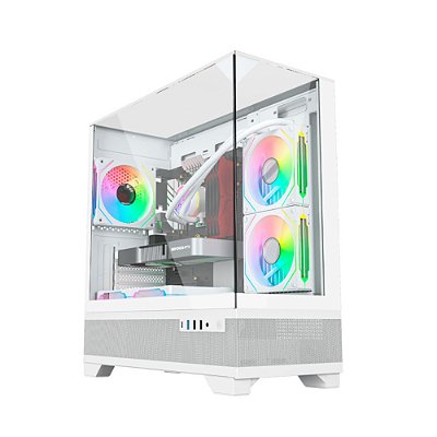 Gabinete Gamer Liketec Mahal Snow - Mid Tower, USB 3.0+2x1.1, Aquário, Teto de Vidro, Vidro Panorâmico - Branco