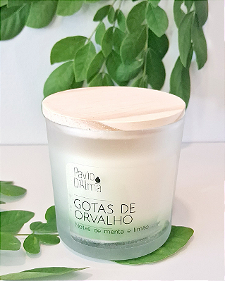 Vela Aromática "GOTAS DE ORVALHO" - Herbal de Menta, Limão e Flor de Laranjeira - energia do bem-estar e clareza mental, da boa-sorte e positividade.