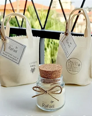 Mini Velas aromáticas - laço de sisal e Miniecobag algodão cru (10 unidades)