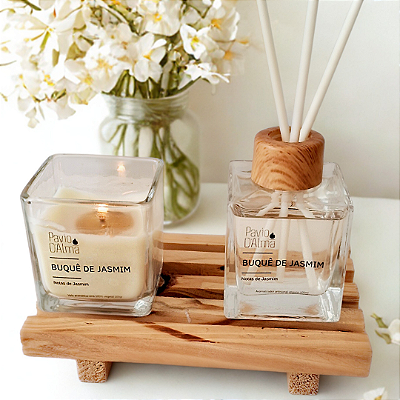 Kit Vela Aromática e Aromatizador de Varetas "BUQUÊ DE JASMIM" - Floral de Jasmim- aroma convidativo e respeitador, transmite serenidade e sinceridade