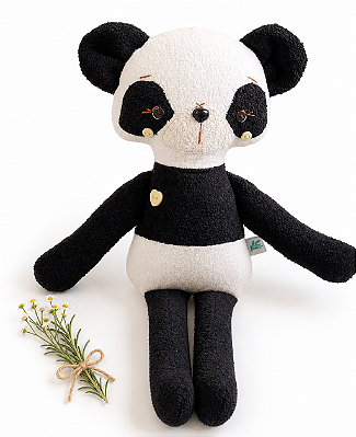 Urso Panda Boneco de Tecido Artesanal Roupinha Amarela