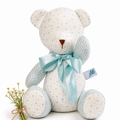 Urso de Tecido Branco e Azul Celeste
