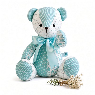 Urso de Tecido Azul Celeste Chevron