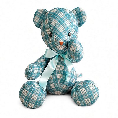 Urso de Tecido Xadrez Azul Turquesa