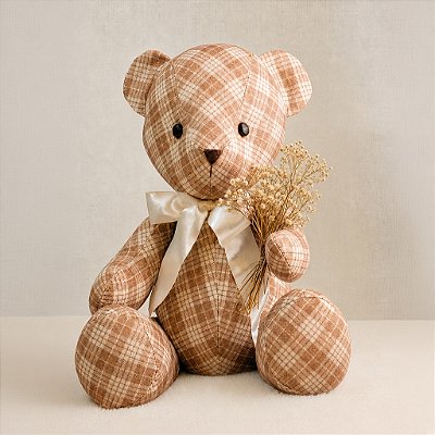 Urso de Tecido Xadrez Doce de Leite