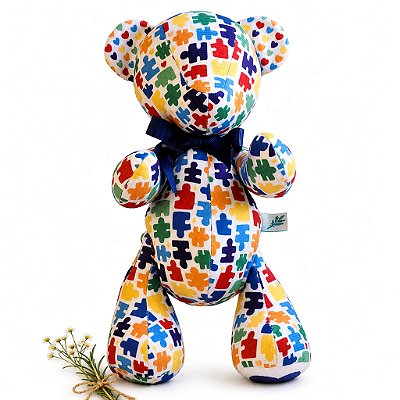 Urso de Tecido Autismo Coração Azul