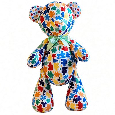 Urso de Tecido Autismo Coração Verde