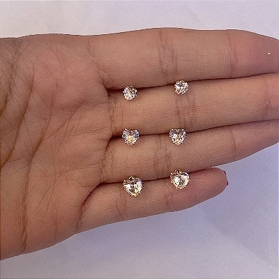 Trio de coração de zircônia rosa