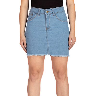 Saia Jeans Feminina Moderna Barra Desfiada