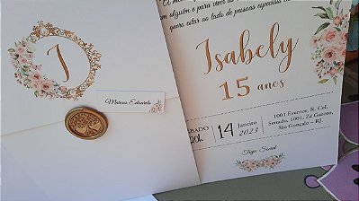Convites de 15 anos com envelope e lacre