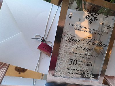Convite luxo flocos de neve com transparência