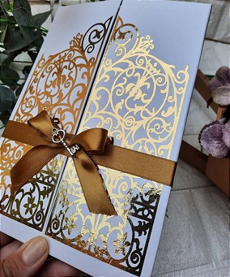 Convite box dourado capa dura luxo