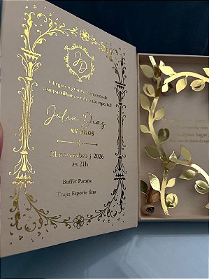 Convite caixa luxo dourado